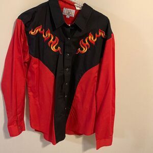 Ely country charmers flame snap button down shirt size xl
